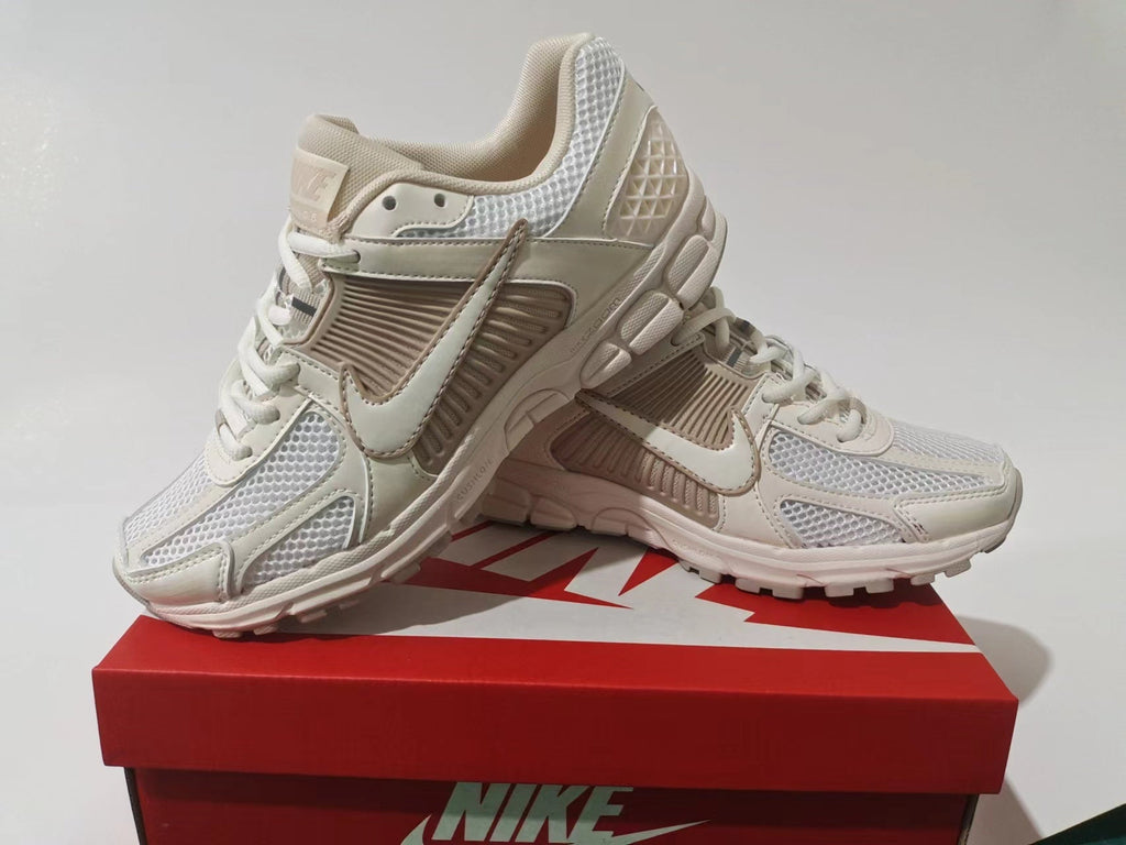 White and Taupe Nike Air Zoom Vomero 5 Sneakers - product image from the listing.