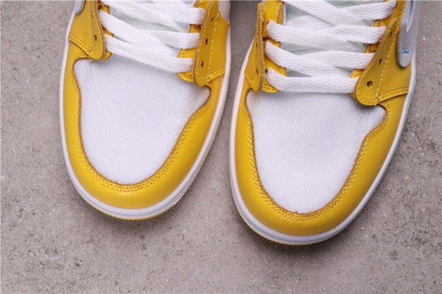 Air Jordan 1 High Off-White UNC White Yellow Sneakers - product image from the listing.