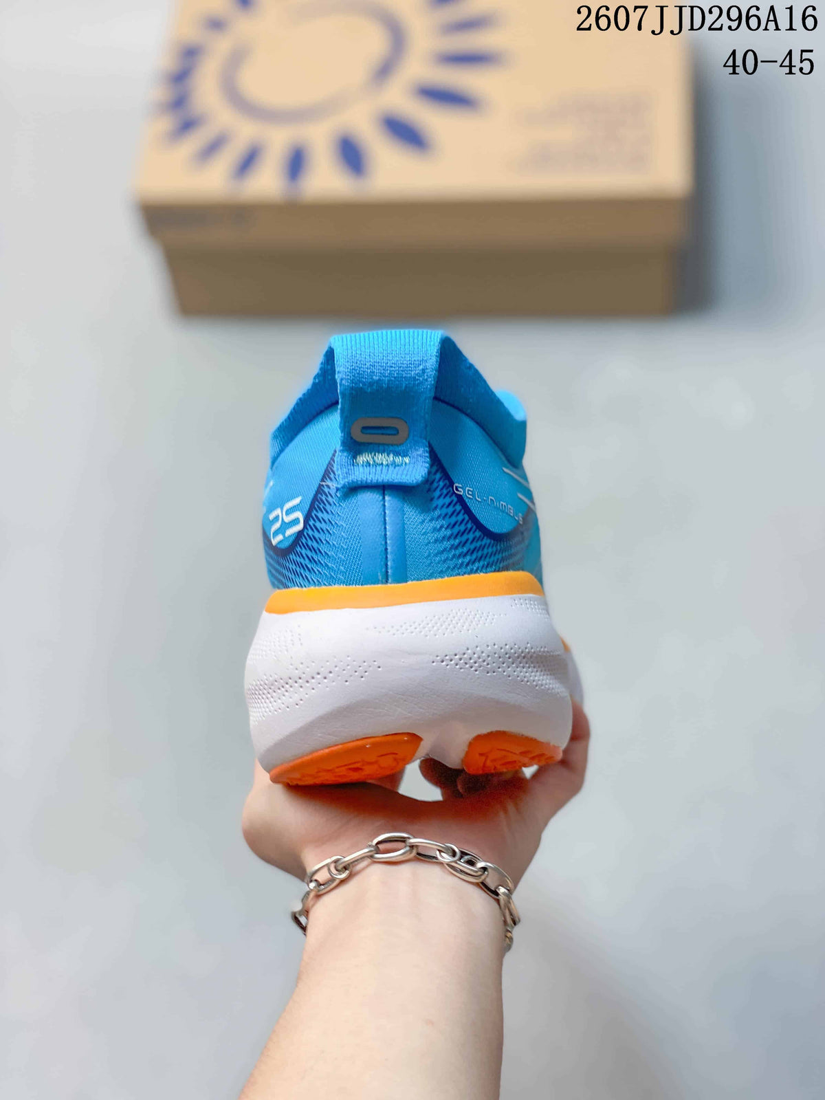 ASICS GEL-Nimbus 25 Running Shoes in Blue Orange - product image from the listing.