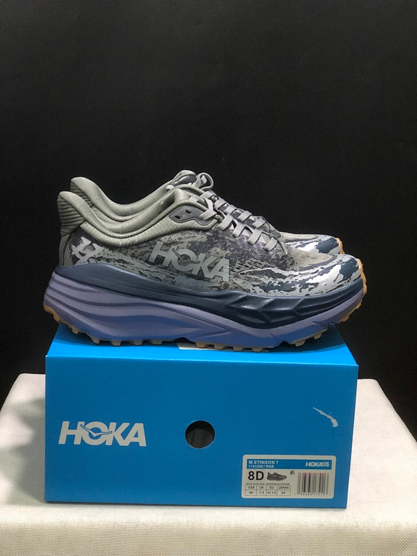 Gray HOKA Stinson 7 Trail Running Shoes - product image from the listing.