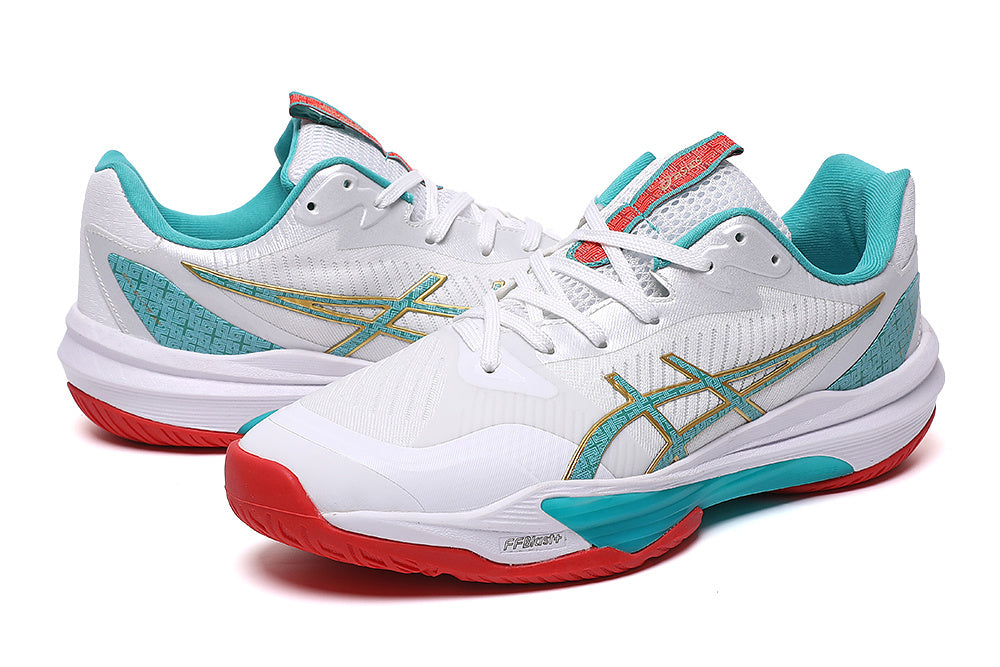 ASICS Court Shoes in White Turquoise Red - product image from the listing.