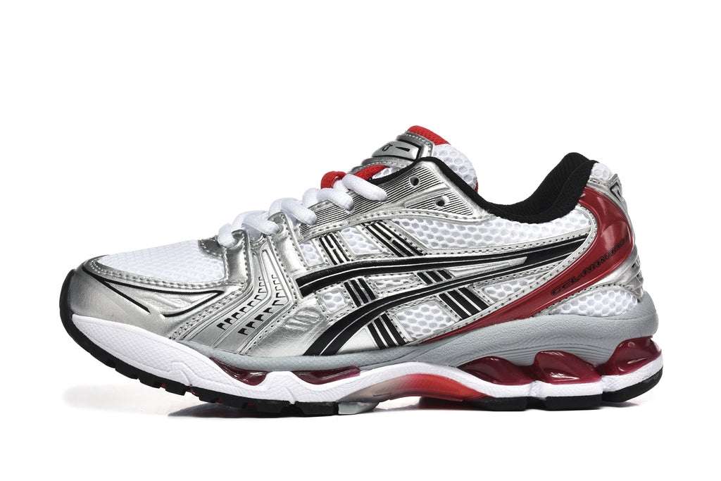 ASICS Gel-Kayano 14 Sneakers in Silver White Red - product image from the listing.
