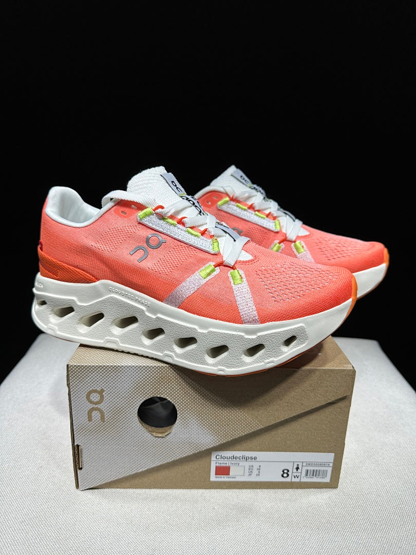 On Cloud Eclipse Running Shoes in Flame and in Ivory - product image from the listing.