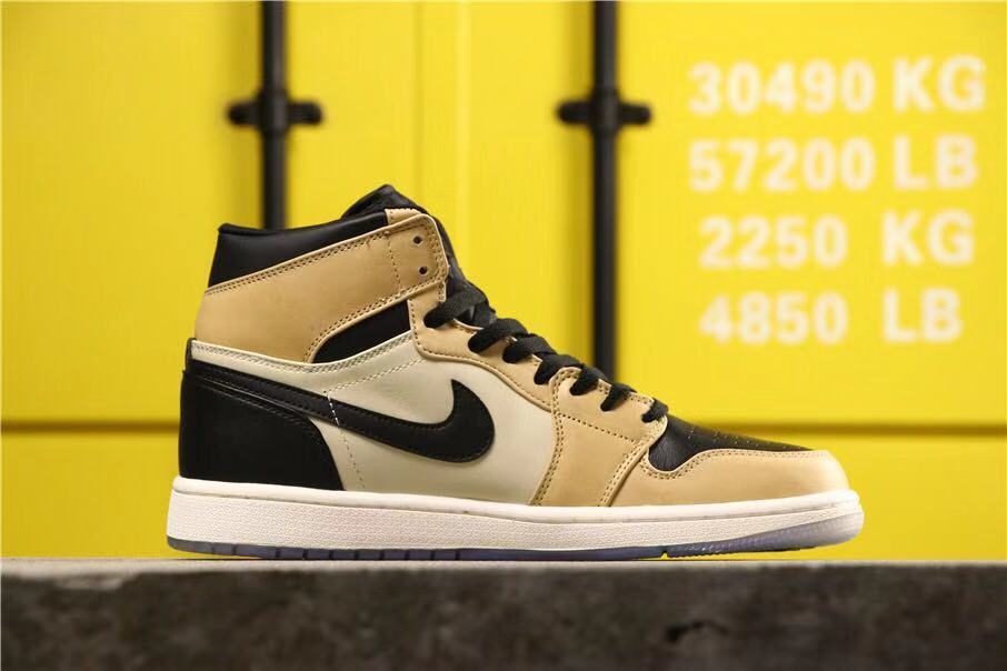 Air Jordan 1 High Premium Black Fossil Sneakers in Pale Ivory - product image from the listing.