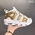 Nike Air More Uptempo Sneakers in White and Metallic Gold - product image from the listing.