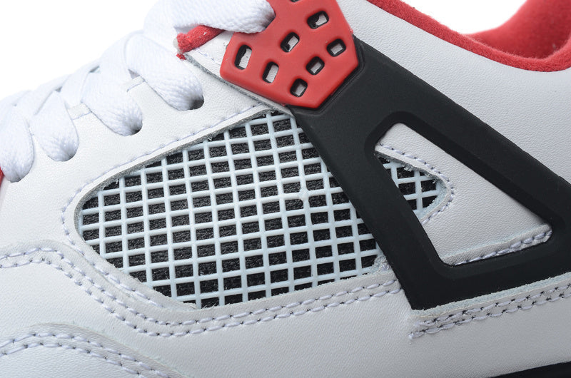 Air Jordan 4 Retro High-Top Sneakers in White and Red - product image from the listing.