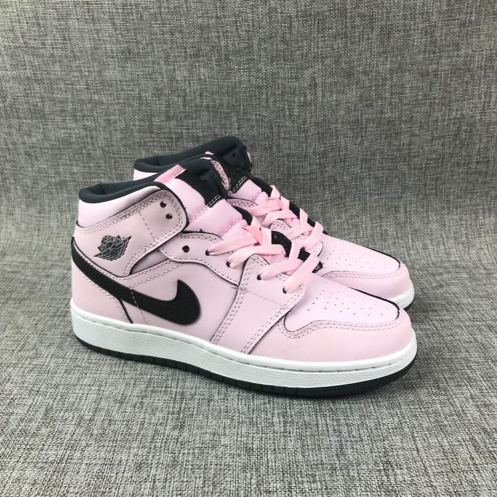 Air Jordan 1 Mid High-Top Sneakers in Pink and Black - product image from the listing.