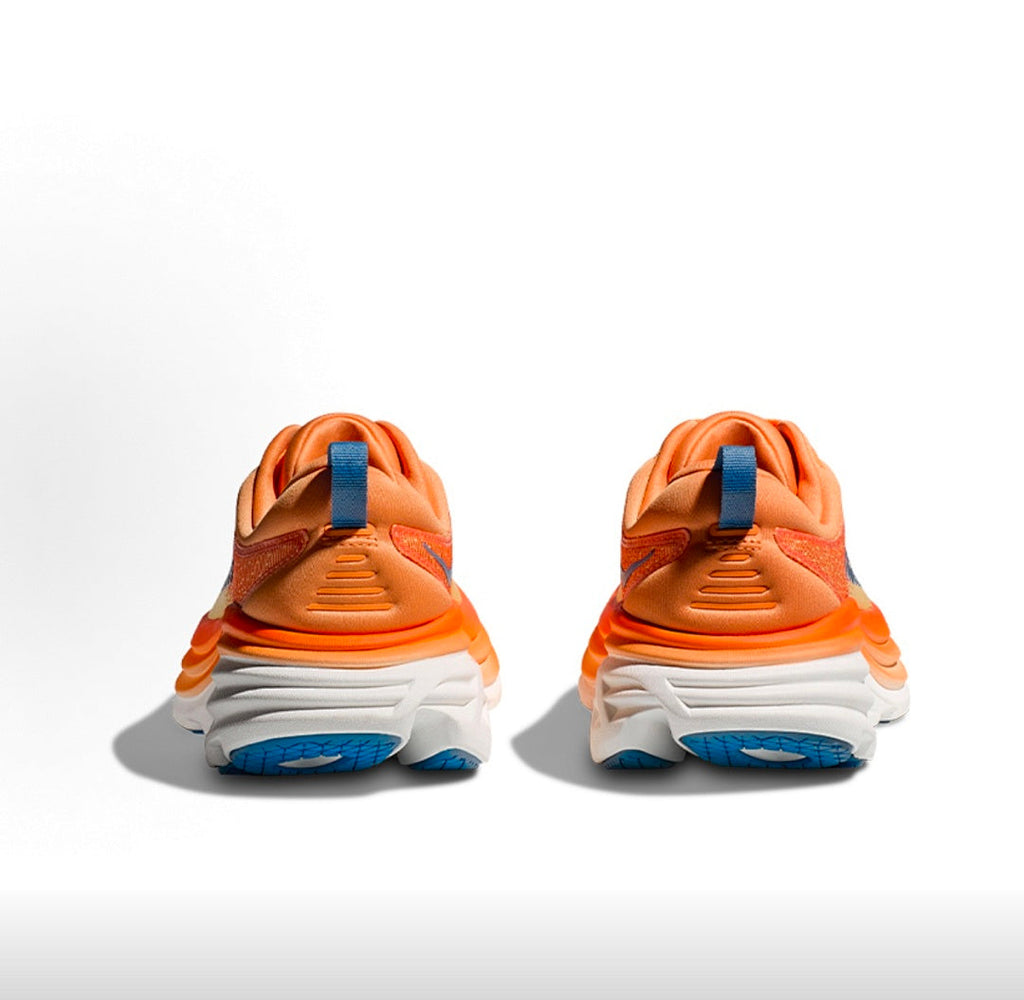 Orange and Blue HOKA Bondi 8 Running Shoes - product image from the listing.