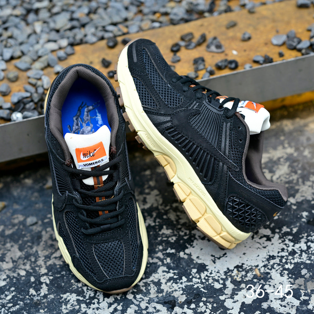 Black and Cream Nike Air Zoom Vomero 5 Sneakers - product image from the listing.
