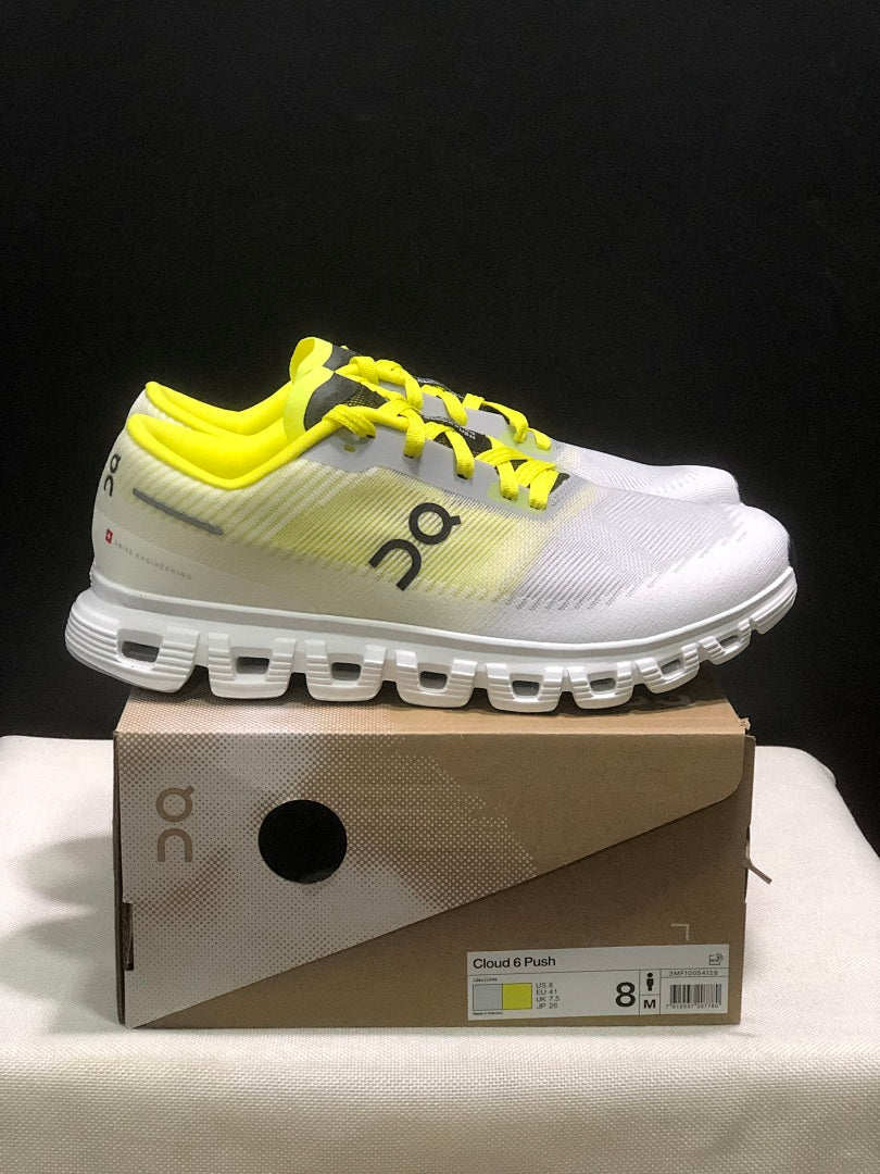 On Cloud 6 Push Sneakers in White and Yellow - product image from the listing.