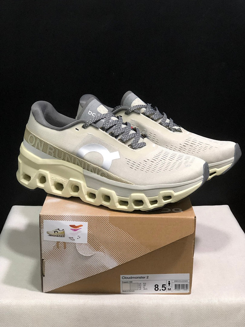 On Cloudmonster 2 Running Shoes in Cream White - product image from the listing.