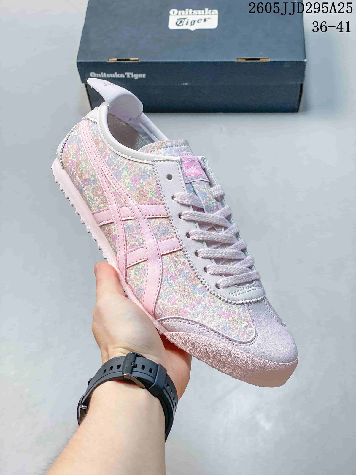 Onitsuka Tiger Floral Sneakers in Pink and Green JD295A25 - product image from the listing.