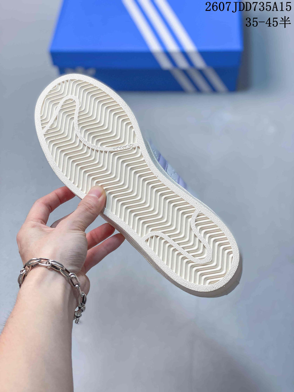 adidas Superstar White and Lavender Shell-Toe Trainers - product image from the listing.