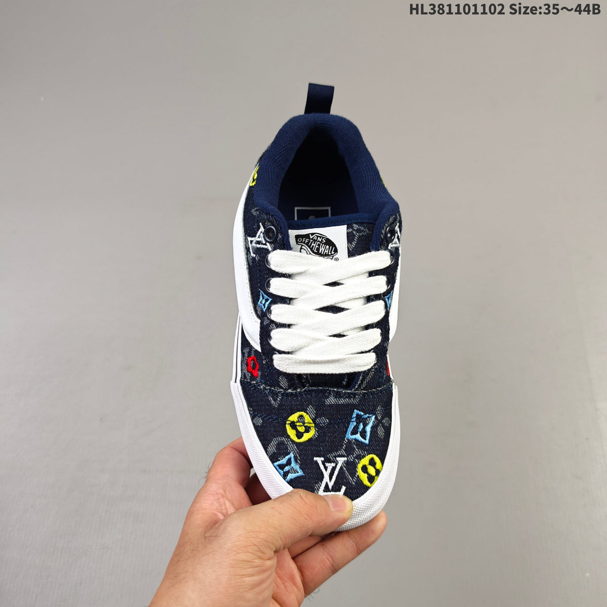 Vans Knu Skool Low-Top Sneakers in Navy Monogram in Denim - product image from the listing.