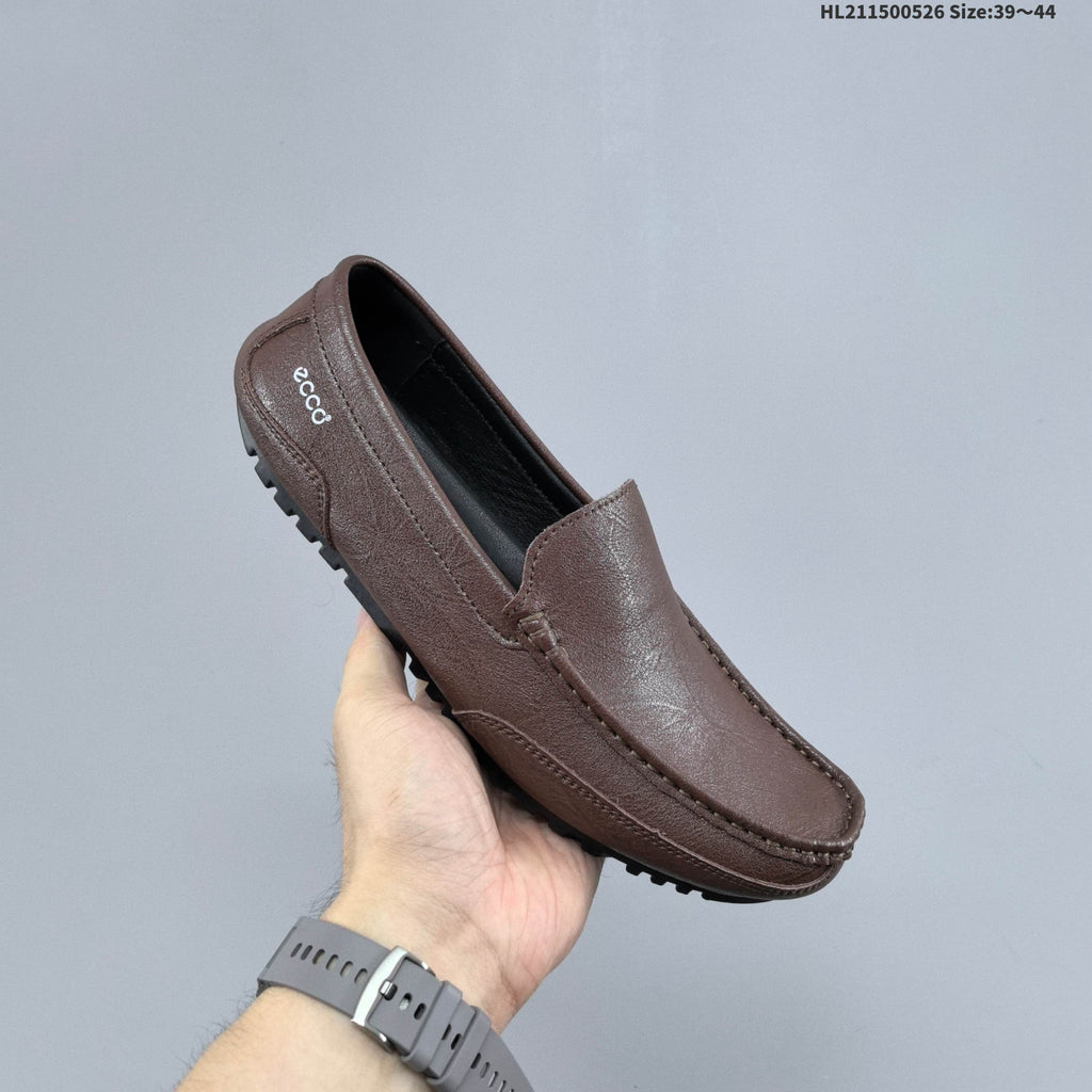 Men's ECCO Leather Slip-On Loafers in Black or Brown - product image from the listing.