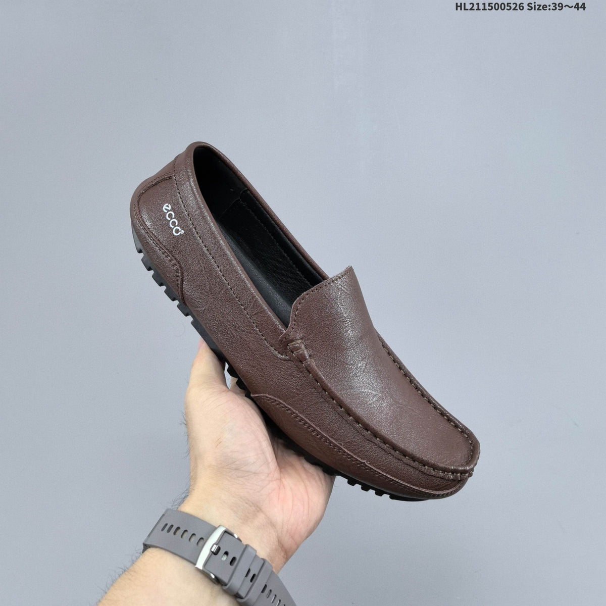 Men's ECCO Leather Slip-On Loafers in Black or Brown - product image from the listing.