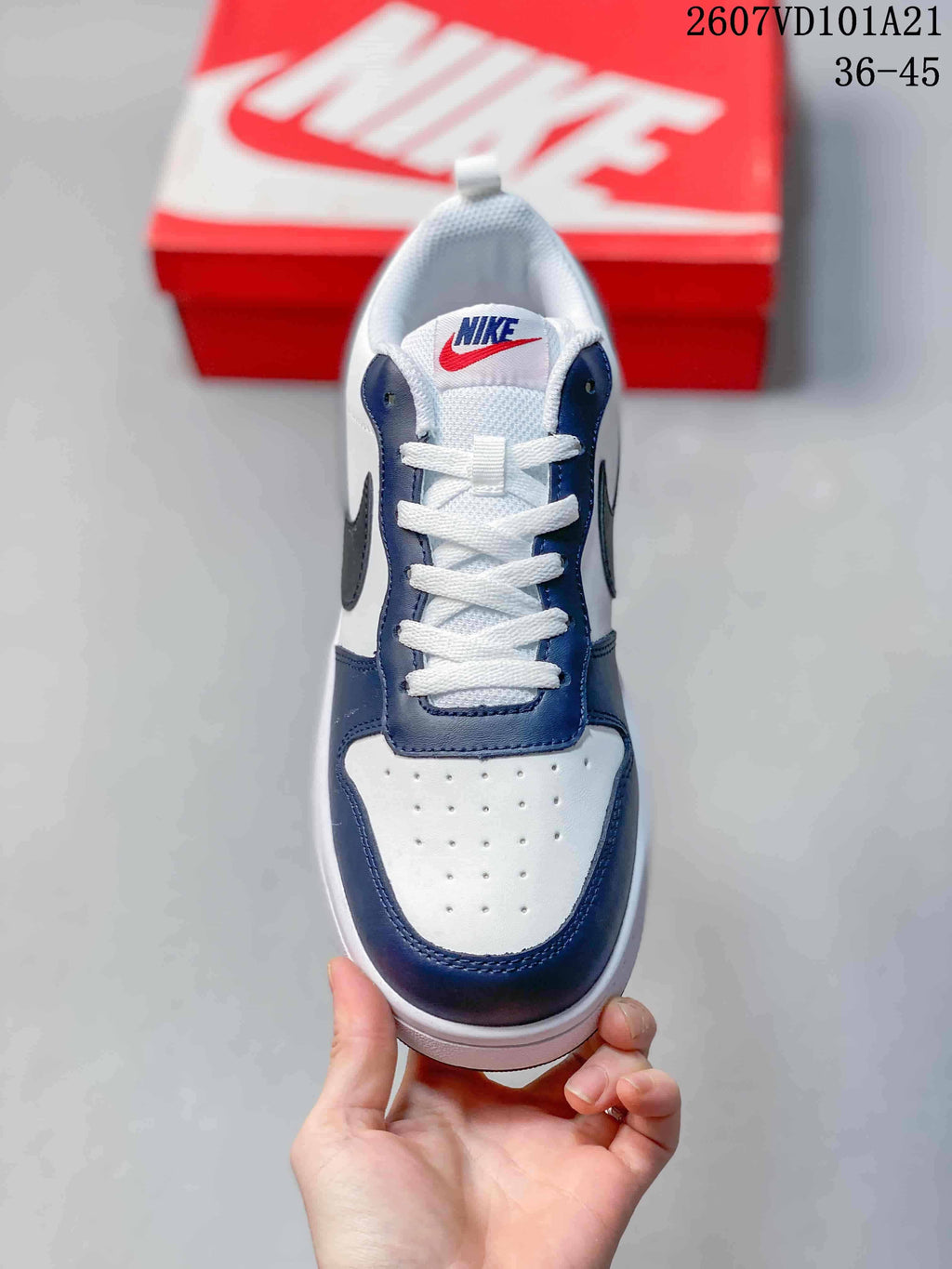 Nike Court Borough Mid BG Sneakers in White Navy Red - product image from the listing.
