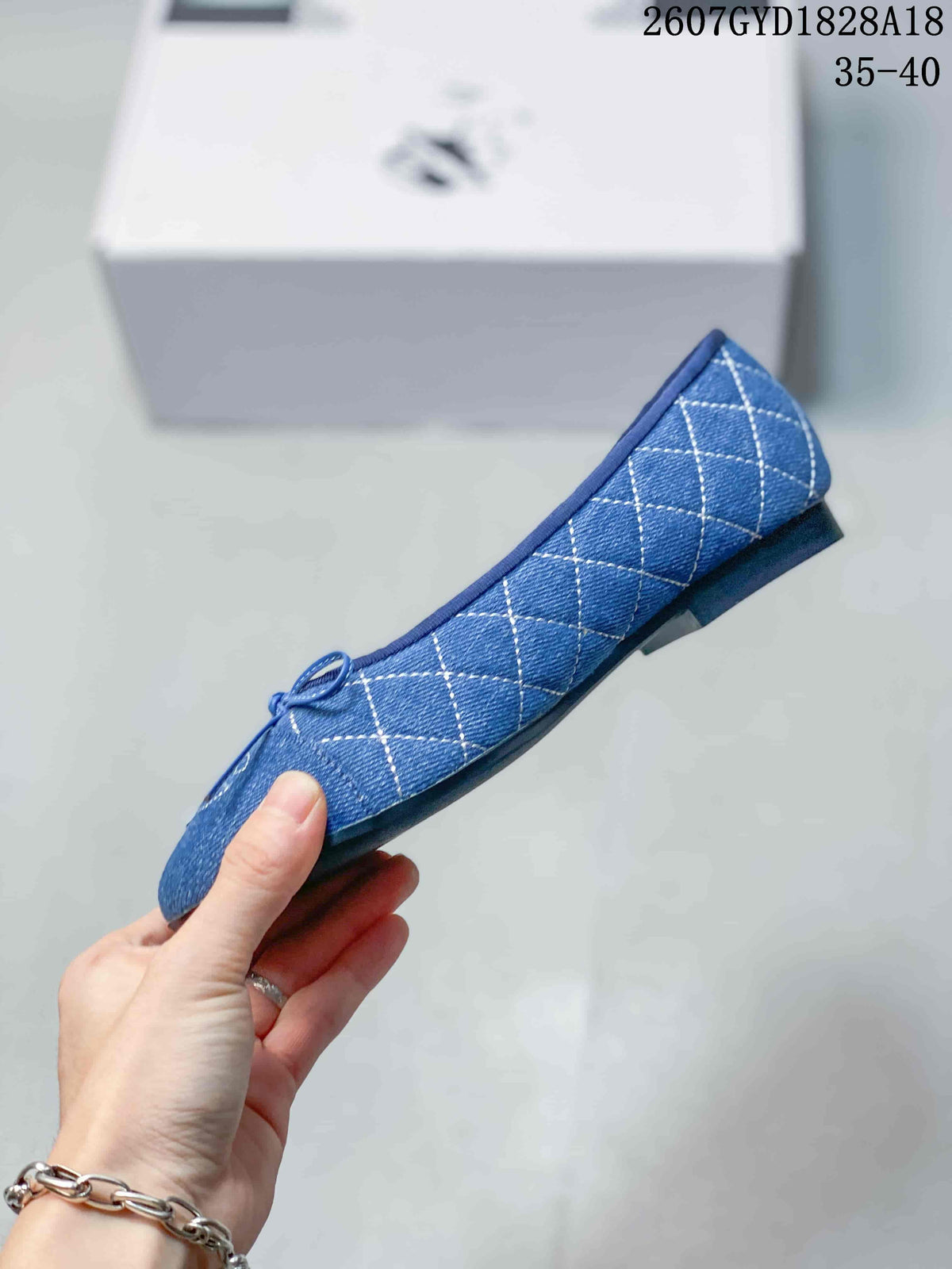 26P Blue Quilted Denim Ballet Flats 2607GYD1828A18 by Chanel - product image from the listing.