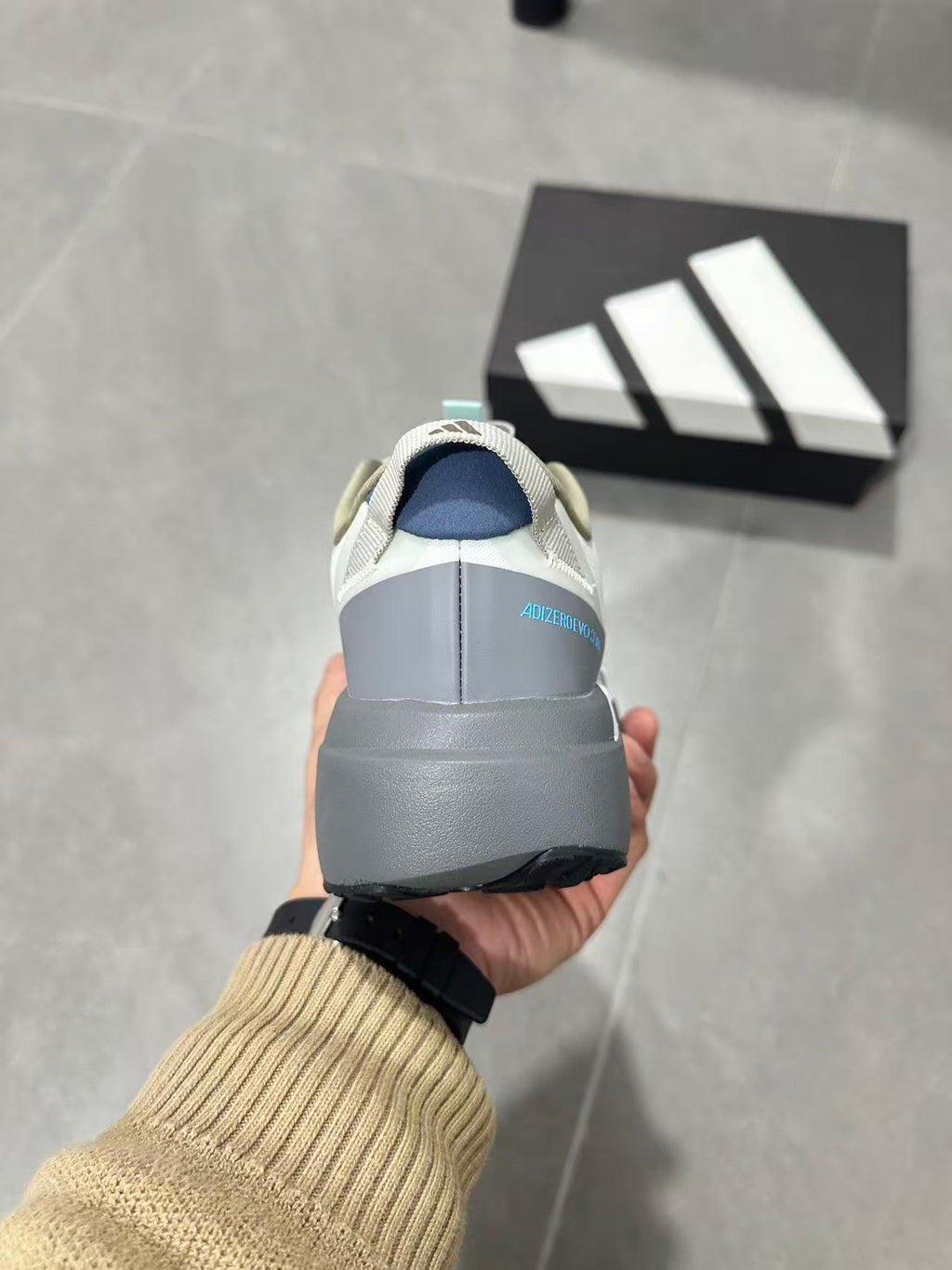 Adidas Adizero Boston Running Shoes in White Gray - product image from the listing.