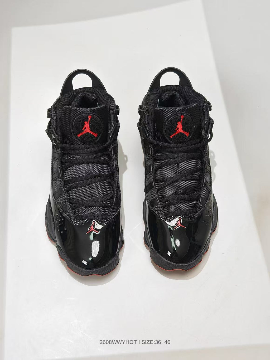 Jordan 6 Rings High-Top Sneakers in Black Red - product image from the listing.