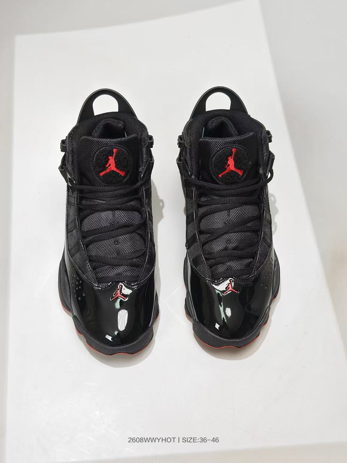Jordan 6 Rings High-Top Sneakers in Black Red - product image from the listing.