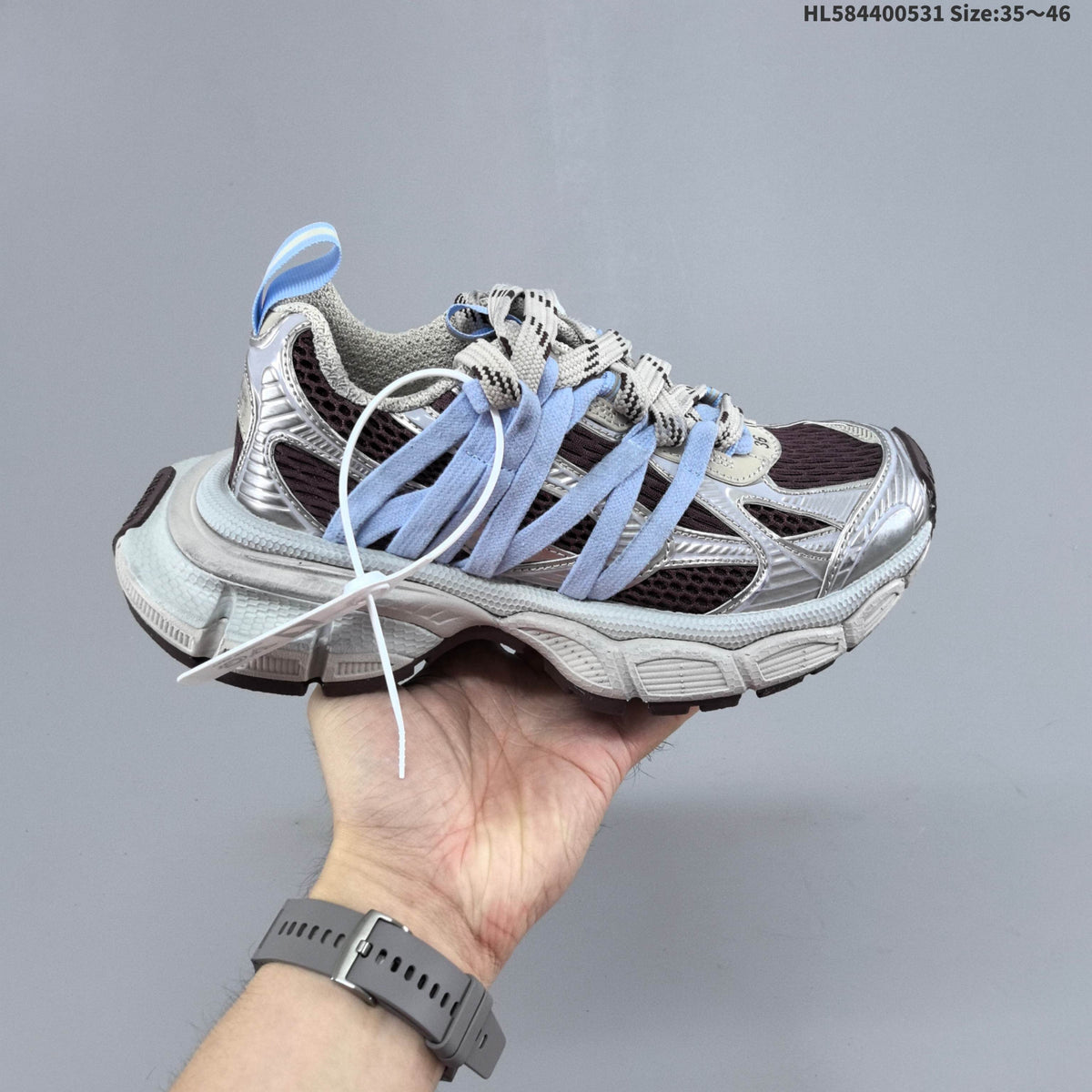 Silver and Grey Balenciaga 3XL Low-Top Sneakers - product image from the listing.