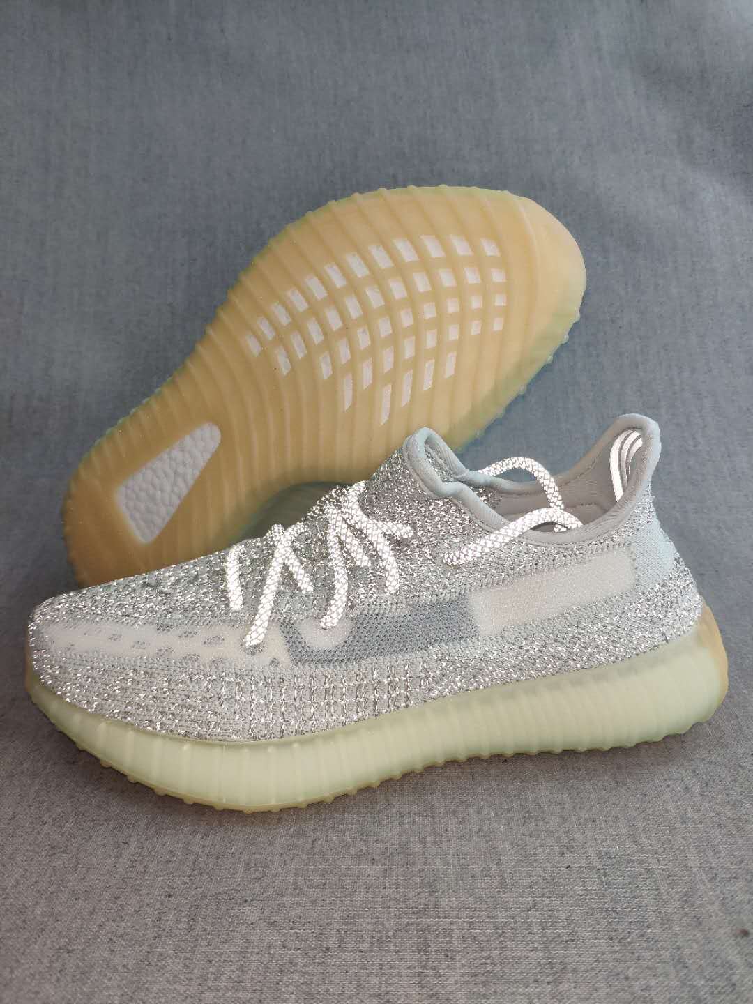 Gray and Cream Adidas Yeezy Boost 350 V2 Knit Sneakers - product image from the listing.