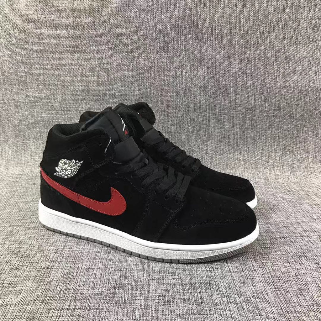 Jordan 1 Mid Sneakers in Black Red Blue 554724-065 - product image from the listing.