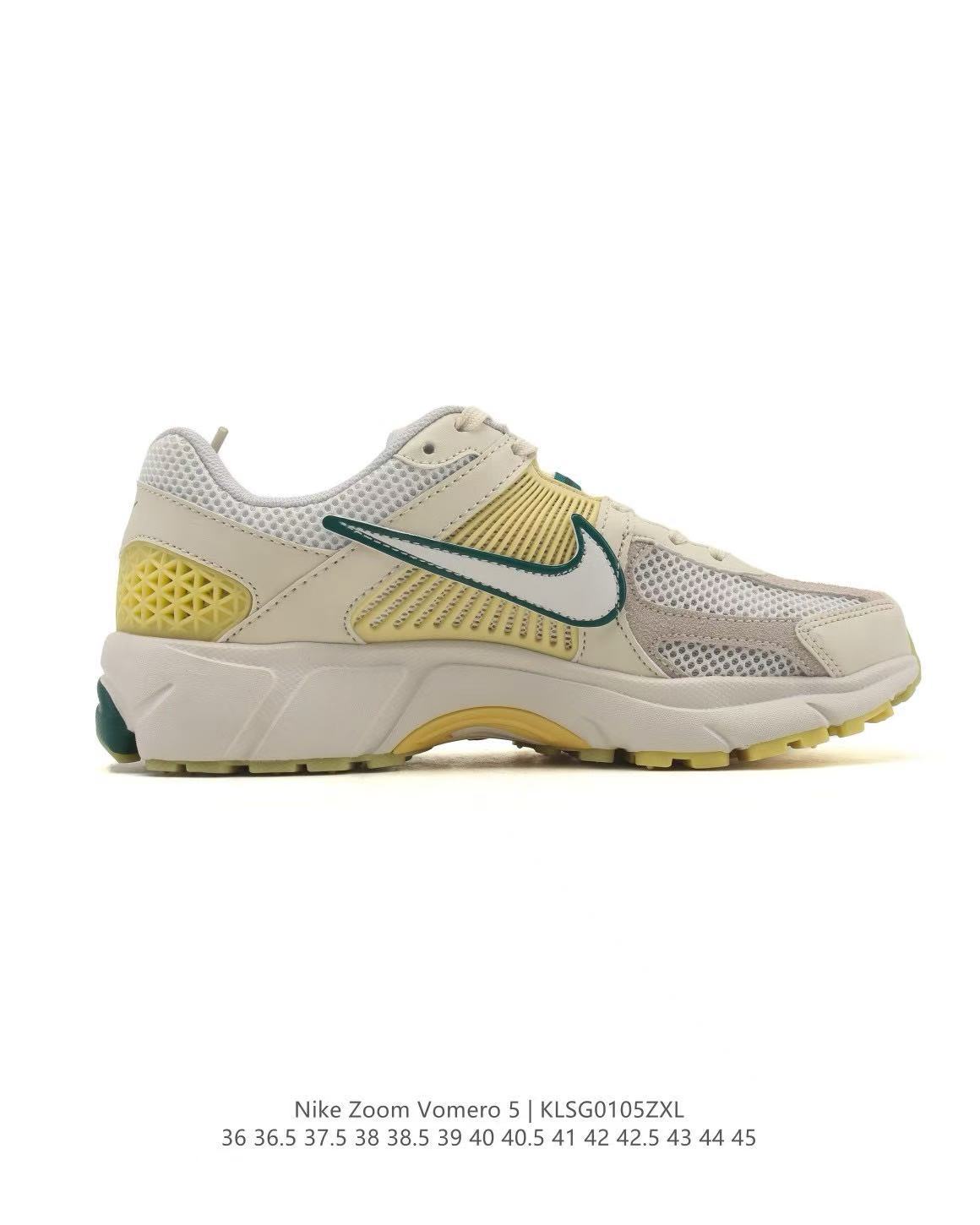 Nike Zoom Vomero 5 Sneakers, in Light Grey and Yellow Green - product image from the listing.