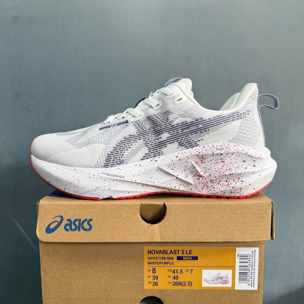ASICS NOVABLAST 5 LE Running Shoes in White Purple - product image from the listing.