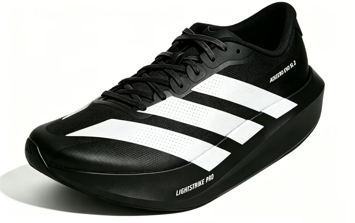 Black and White Adidas Adizero Evo SL 2 Shoes for Running - product image from the listing.