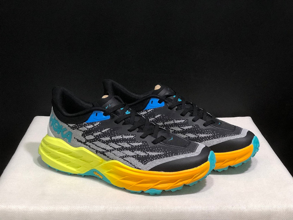 HOKA Speedgoat 5 Trail Running Shoes in Black Gray - product image from the listing.