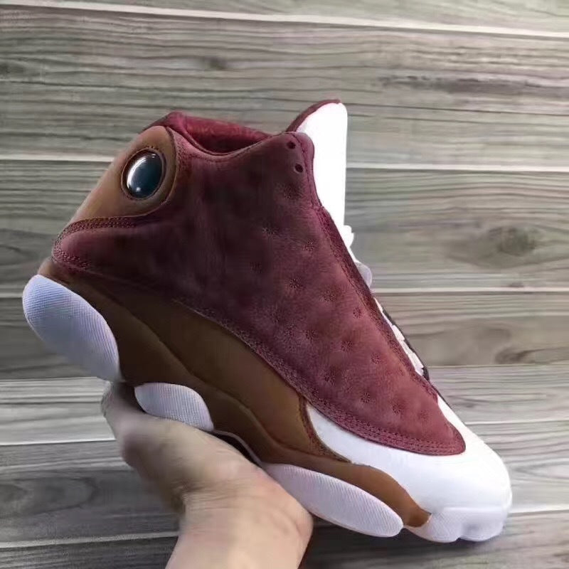 Jordan 13 Sneakers in Burgundy Brown White - product image from the listing.