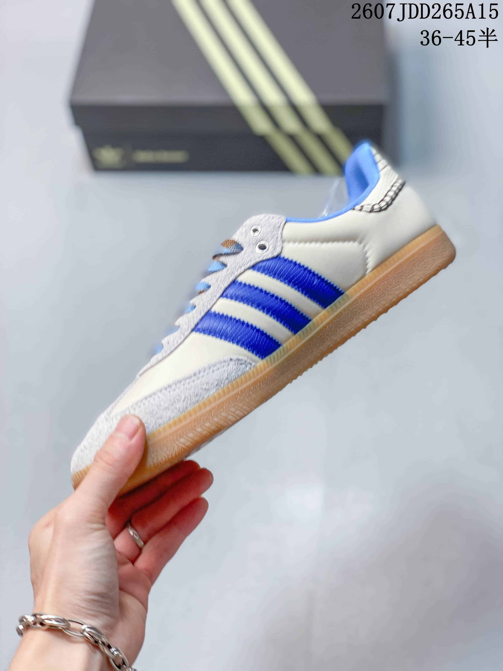 adidas Samba Leather Sneakers in White Blue Gum JDD265A15 - product image from the listing.
