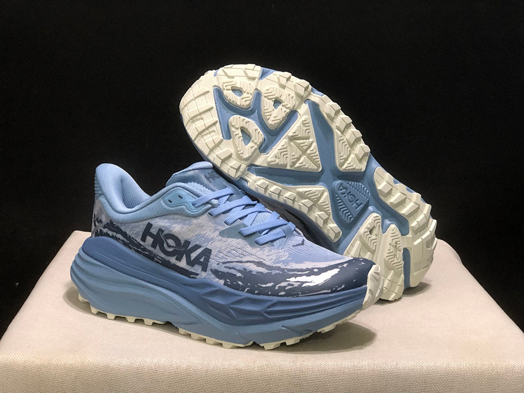 HOKA Stinson 7 Trail Shoes for Running, Blue Pattern - product image from the listing.