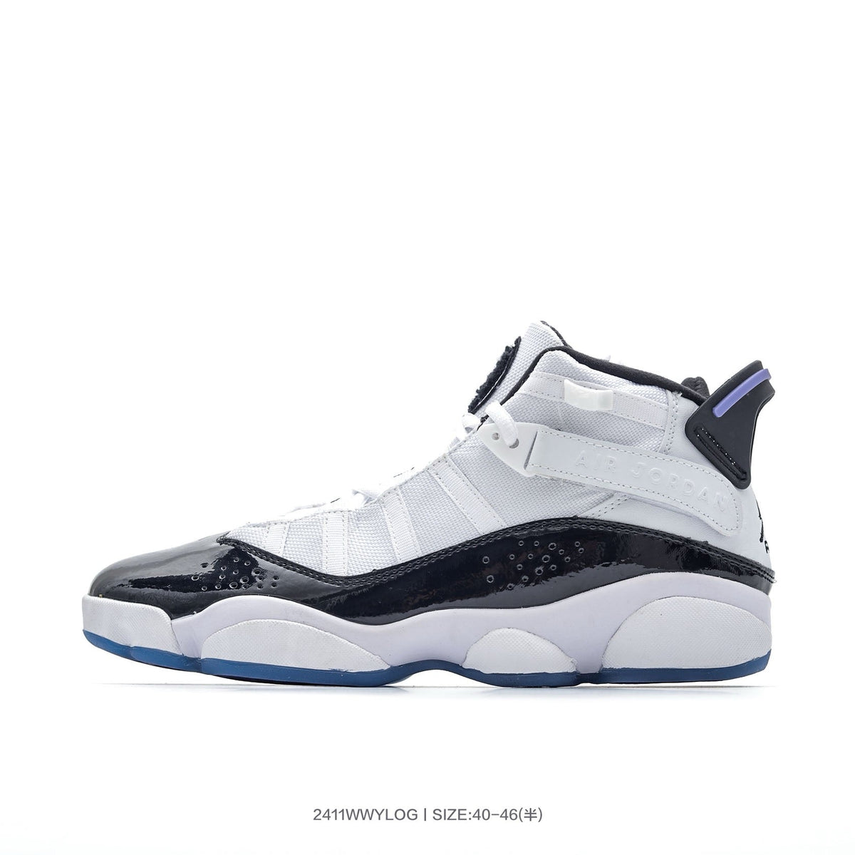 Jordan 6 High-Top Sneakers in White Black Purple - product image from the listing.