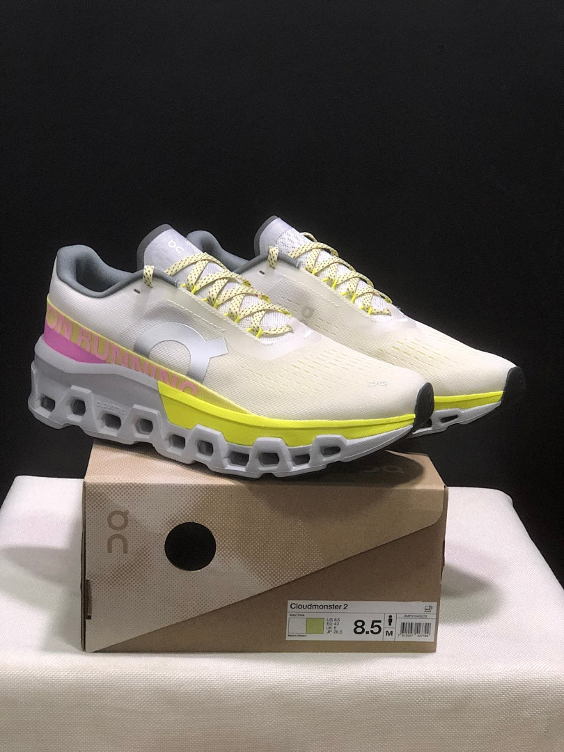 On Cloudmonster 2 Running Shoes, in Lime and White - product image from the listing.