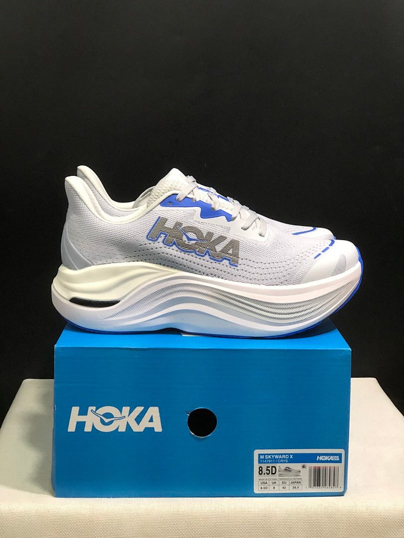 White and Blue HOKA Skyward X Running Shoes - product image from the listing.