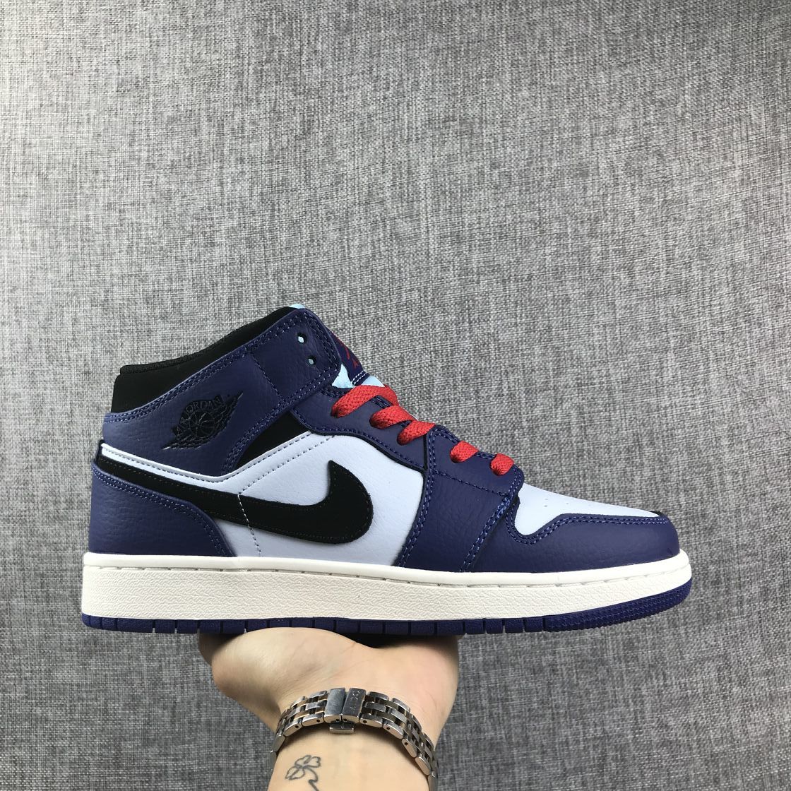 Air Jordan 1 Mid White, Sneakers in Black and Purple - product image from the listing.