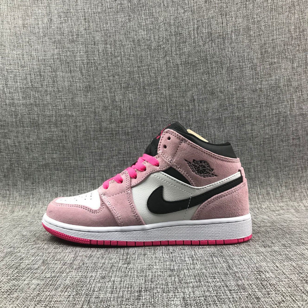 Jordan 1 Mid Sneakers in Pink White Black 852542-801 - product image from the listing.