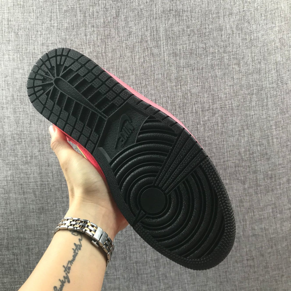 Air Jordan 1 Mid Sneakers in Pink Black Volt AQ9131-600 - product image from the listing.