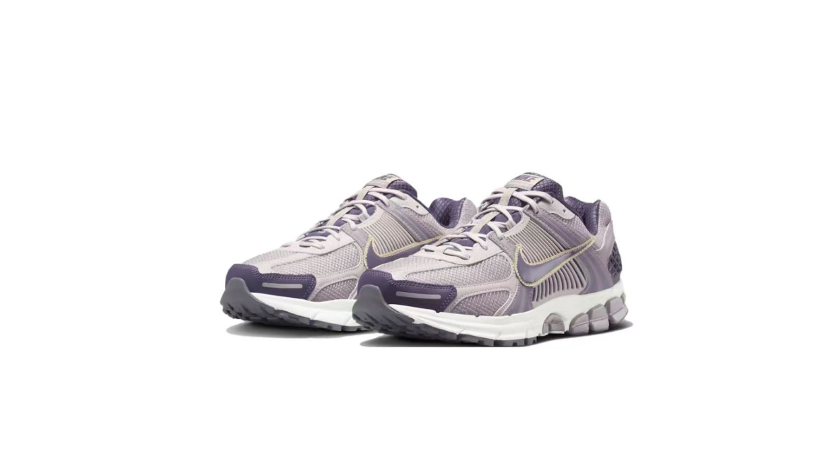 White and Purple Nike Air Zoom Vomero 5 Running Shoes - product image from the listing.