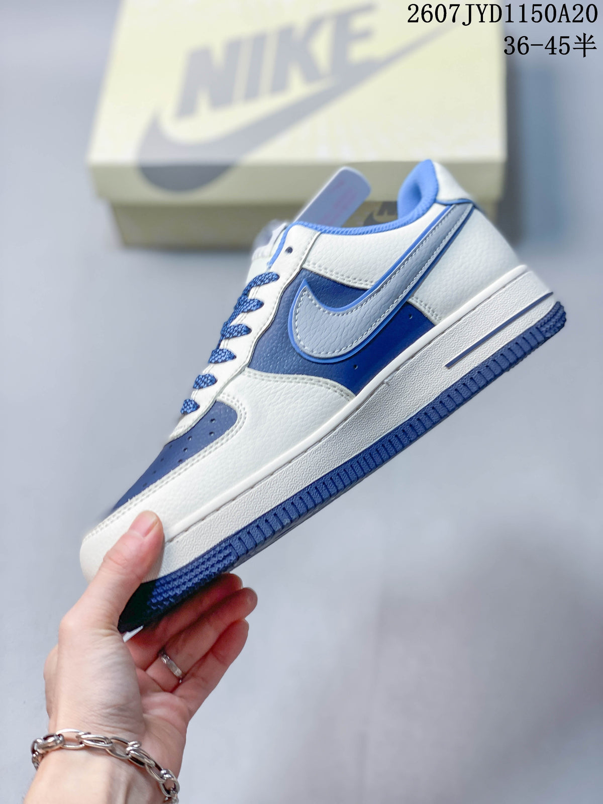 Nike Air Force 1 '07 Blue White Custom Trainers - product image from the listing.