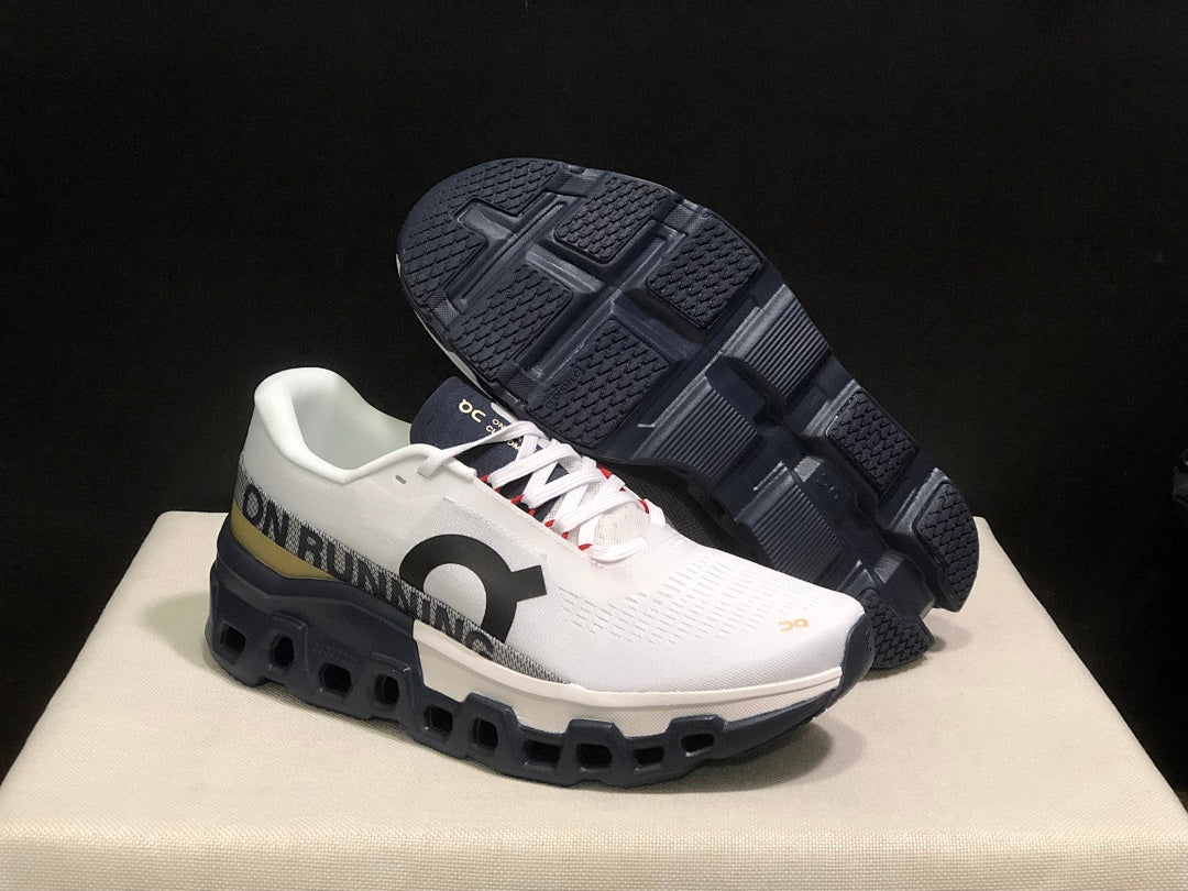 On Cloudmonster 2 Running Shoes, in White and Midnight - product image from the listing.