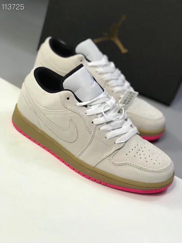 White Pink Gum Sole Sneakers - Jordan 1 Low - product image from the listing.