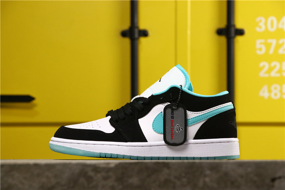 Jordan 1 Low White Island Sneakers in Green Black CQ9828-131 - product image from the listing.