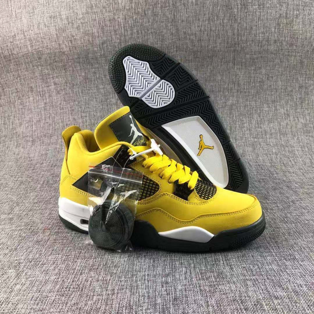 Air Jordan 4 Lightning Yellow Black Sneakers - product image from the listing.