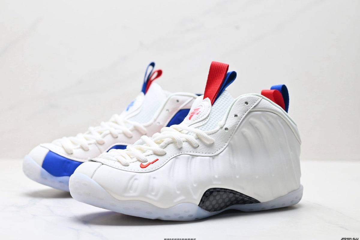 Nike Air Foamposite One Penny Hardaway Sneakers in White Blue Red - product image from the listing.
