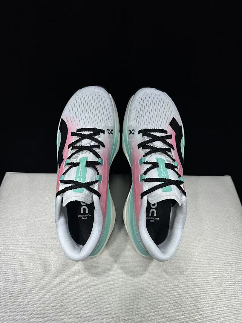 On Cloudboom Max Running Shoes, in White Mint Pink - product image from the listing.