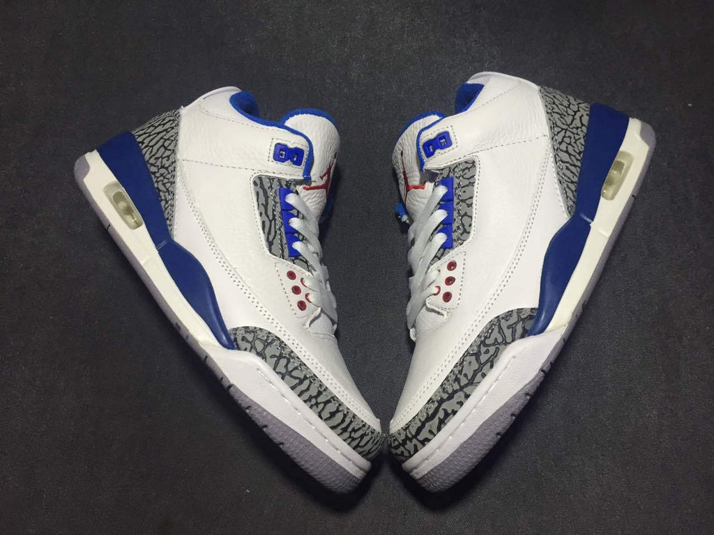 Air Jordan 3 High-Top Sneakers in White Blue - product image from the listing.